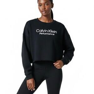 Calvin Klein Performance Crop Tight Knit Sweatshirt Womens XL Black Athleisure